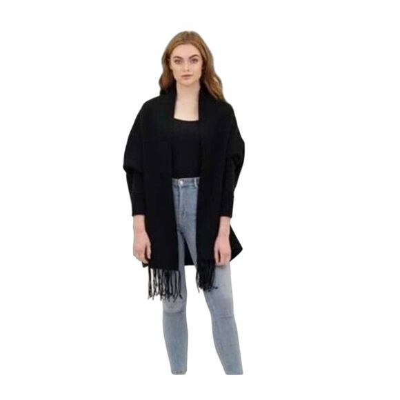 Love Token Poncho Cardigan Sweater Womens Size Medium Large Black Minimalist NEW - Picture 2 of 14